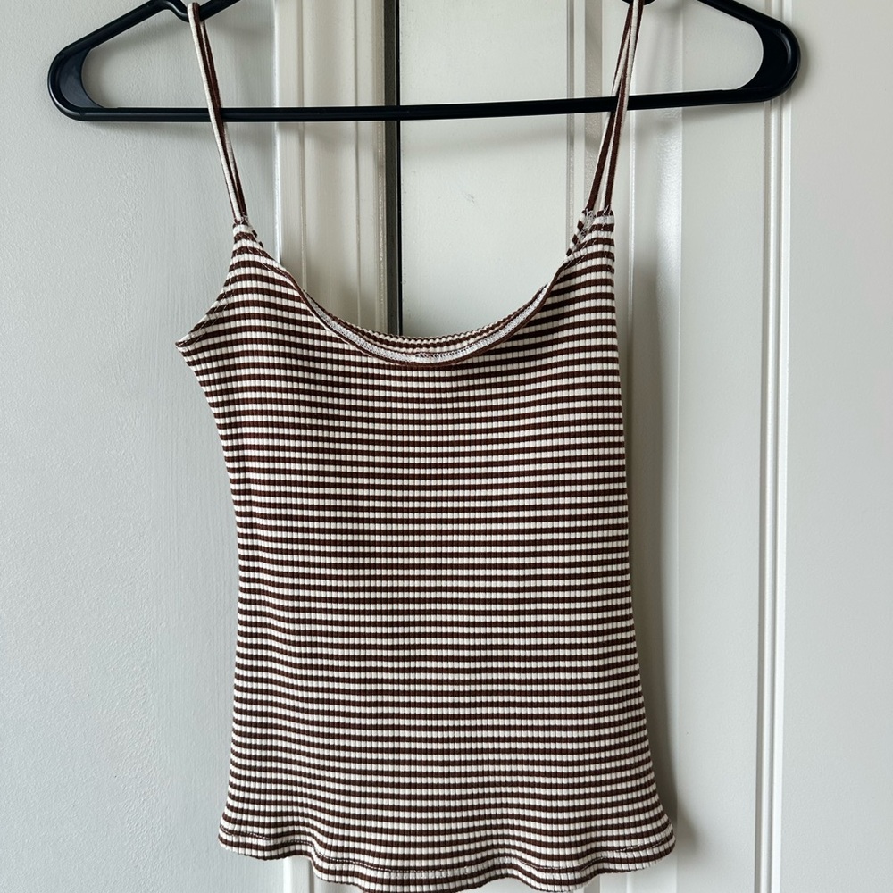 Reformation Brown and White Striped Carrie Tank